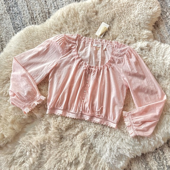 ✨💋SOLD💋 🌸🎀DÔEN ‘Maeve’ Organic Cotton Scalloped Edged Long Sleeve Top M✨ - Picture 15 of 16